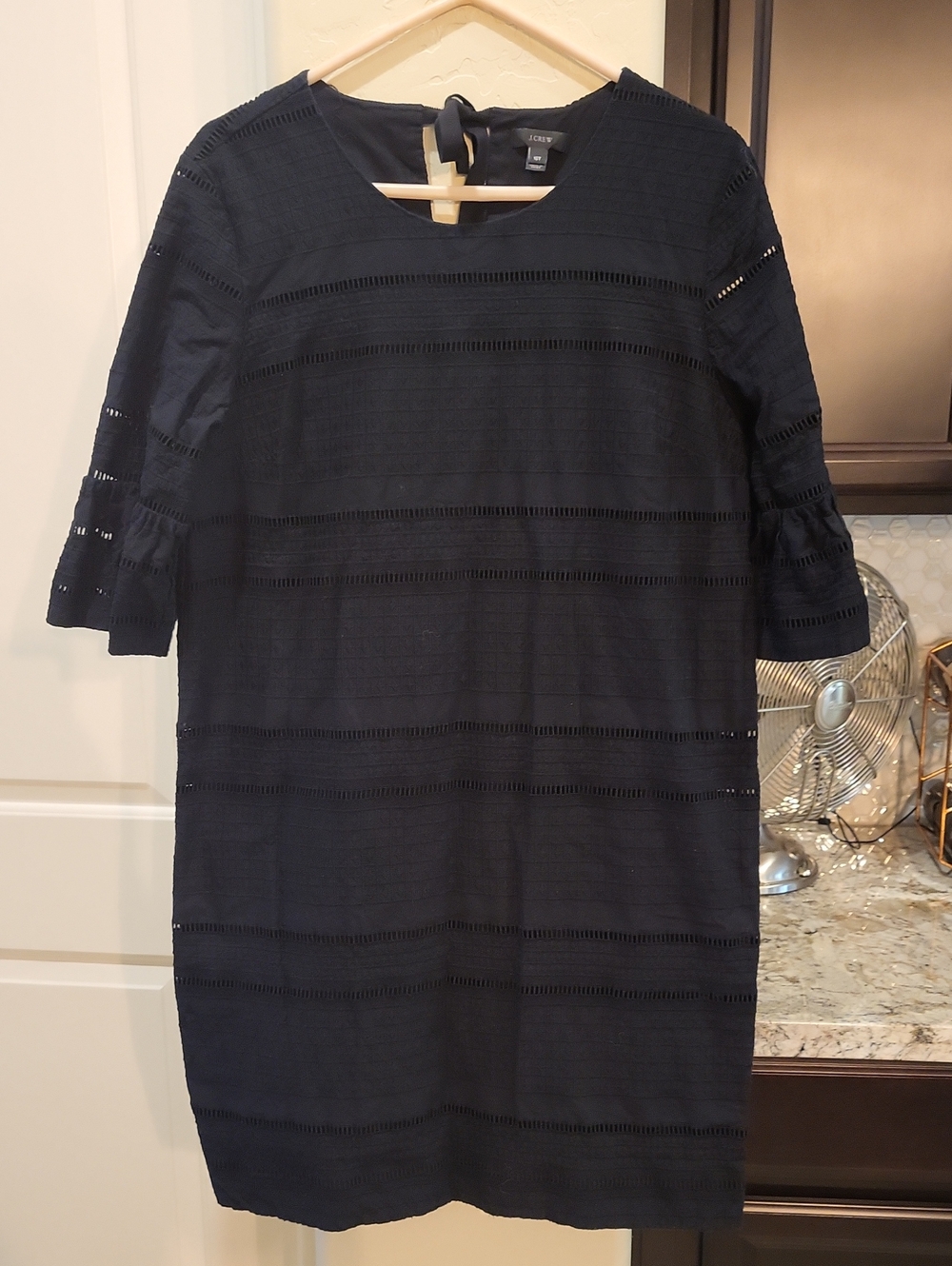 J CREW black Eyelet Cotton Mini Sheath Dress Size 16 Tall